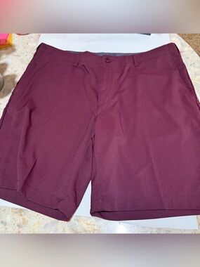 Men’s BCG Burgundy Solid Chino Shorts Flat Front Stretch Slash Pockets Button